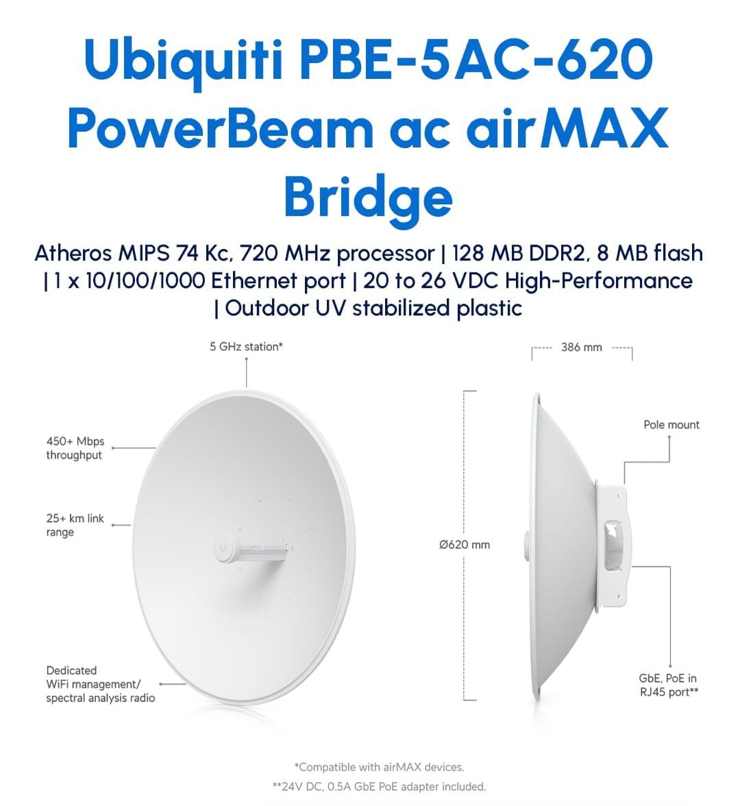 Ubiquiti PBE-5AC-620 PowerBeam airMAX Bridge